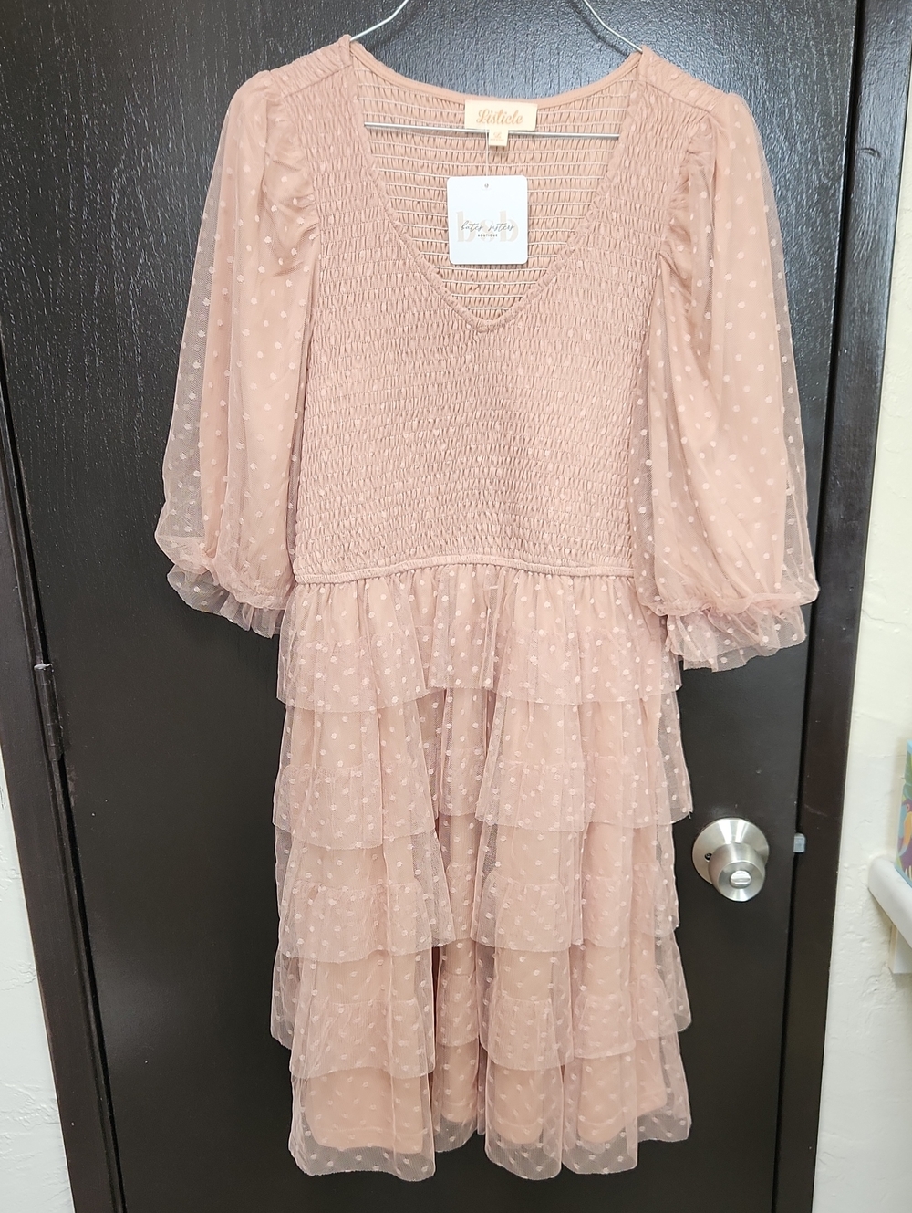 Dusty Mauve V-Neck Tiered Tulle Midi Dress